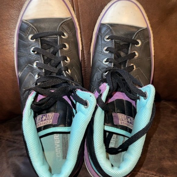 Converse Men’s Chuck Taylor Black, Purple, and Teal Leather Sneakers - Picture 4 of 12